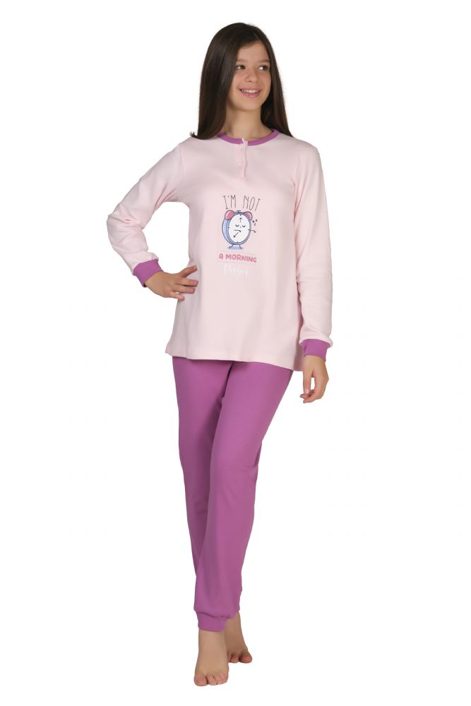 Vacchetti | Pigiama Bambina Serafino Con Polsino 35916/02 Caldo Cotone