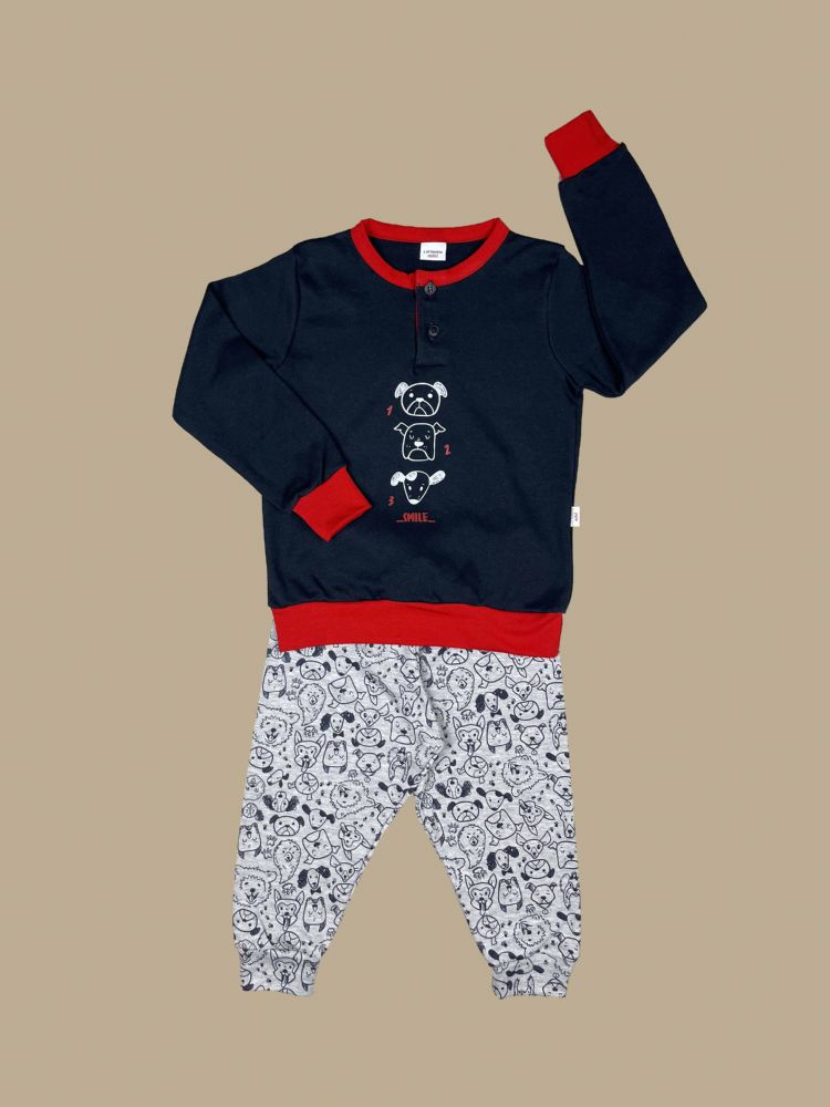 Vacchetti | Pigiama Bambino Serafino Con Polsino Fantasia 37270 Caldo Cotone