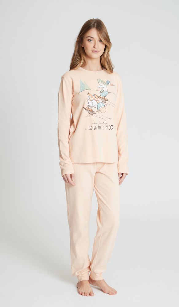 Vacchetti | Pigiama Donna Girocollo Con Polsino Happy People 5750 Caldo Cotone