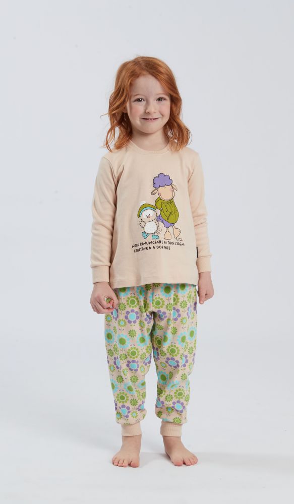 Vacchetti | Pigiama Bambina Girocollo Con Polsino Fantasia Happy People 6402 Caldo Cotone