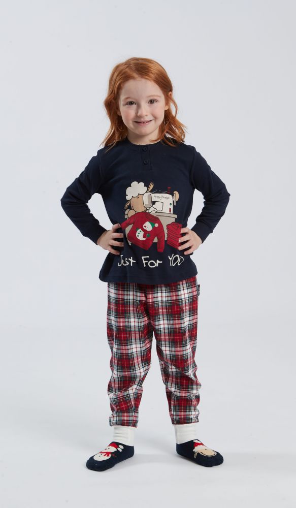 Vacchetti | Pigiama Ragazza Serafino Con Polsino Fantasia Happy People 6457/2 Caldo Cotone