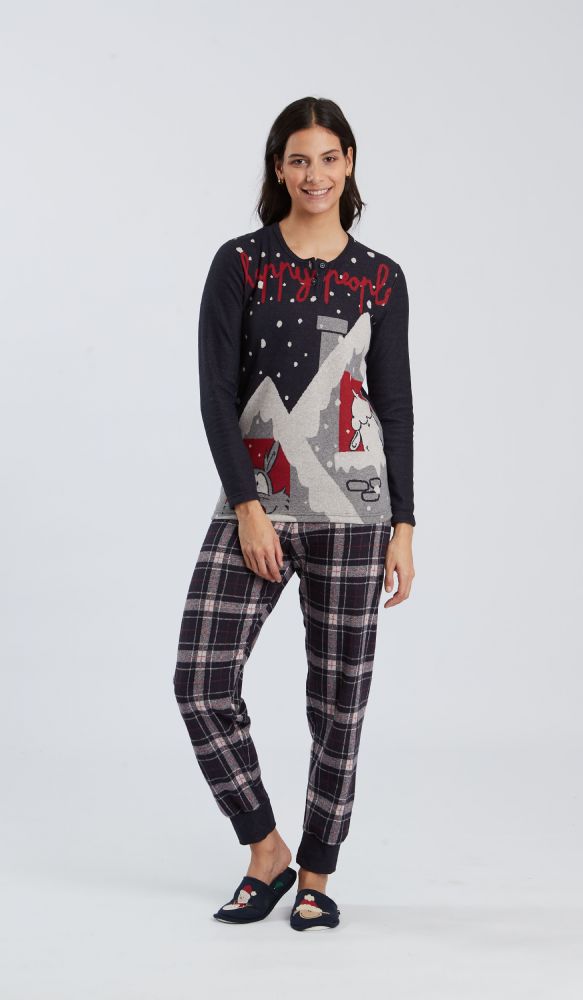 Vacchetti | Pigiama Donna Serafino Con Polsino Fantasia Happy People 6483 Punto Milano