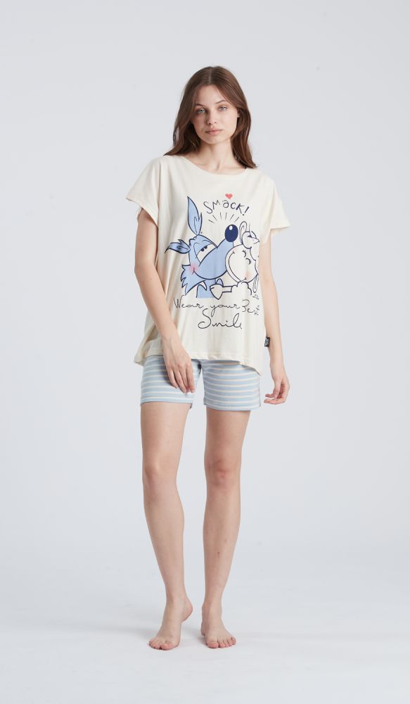 Vacchetti | Pigiama Donna Corto Girocollo Fantasia Happy People 6547 Cotone Jersey