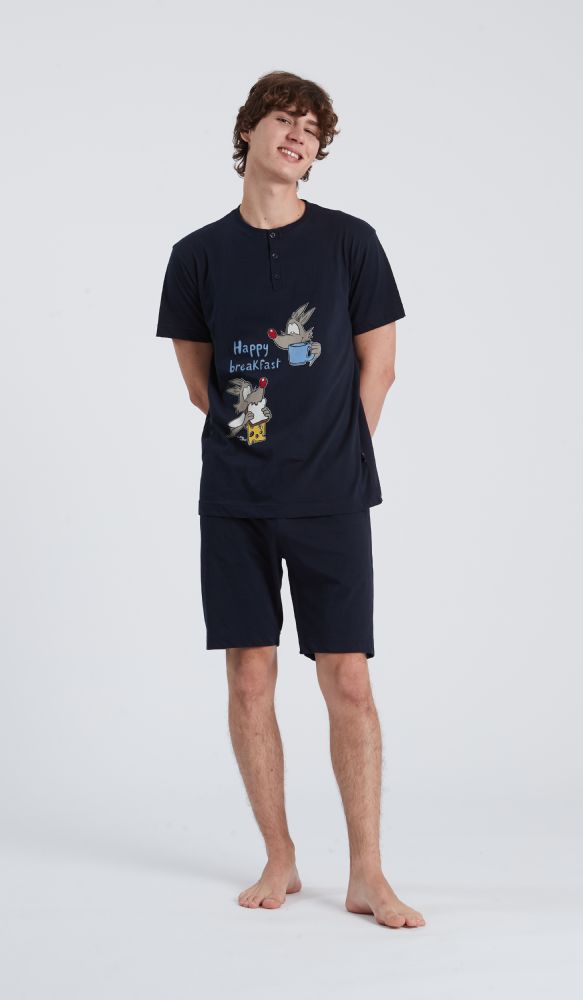 Vacchetti | Pigiama Uomo Corto Serafino Fantasia Happy People 6588 Cotone Jersey