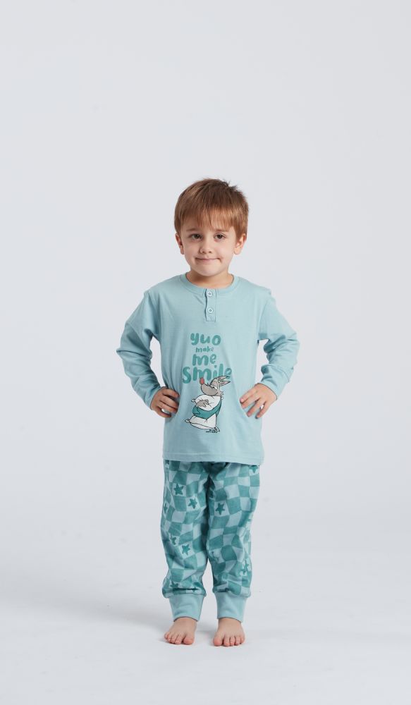 Vacchetti | Pigiama Ragazzo Serafino Con Polsino Fantasia Happy People 6611/2 Cotone Jersey