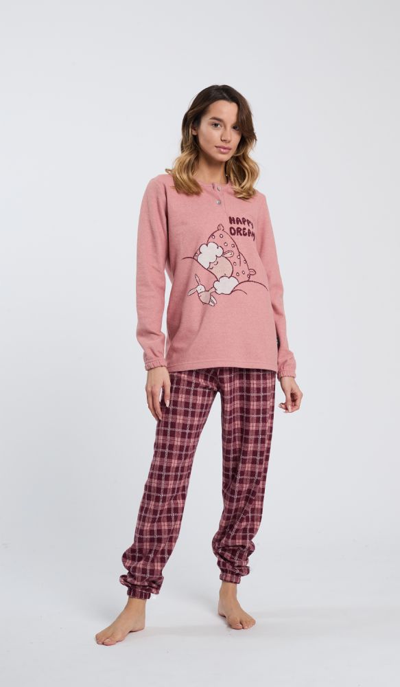 Vacchetti | Pigiama Donna Serafino Con Polsino Fantasia Happy People 6819 Punto Milano