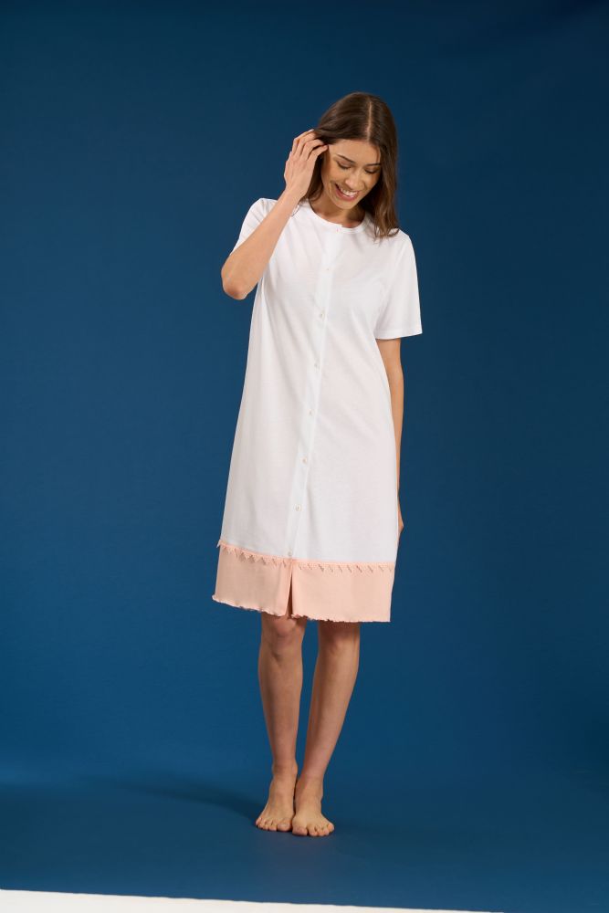 Vacchetti | Camicia Da Notte Aperta Manica Corta Fantasia 71494 Cotone Jersey