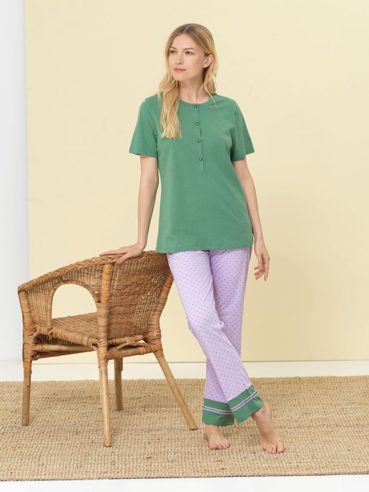 Vacchetti | Pigiama Donna Serafino Mezza Manica Pantalone Lungo 75055 Cotone Jersey