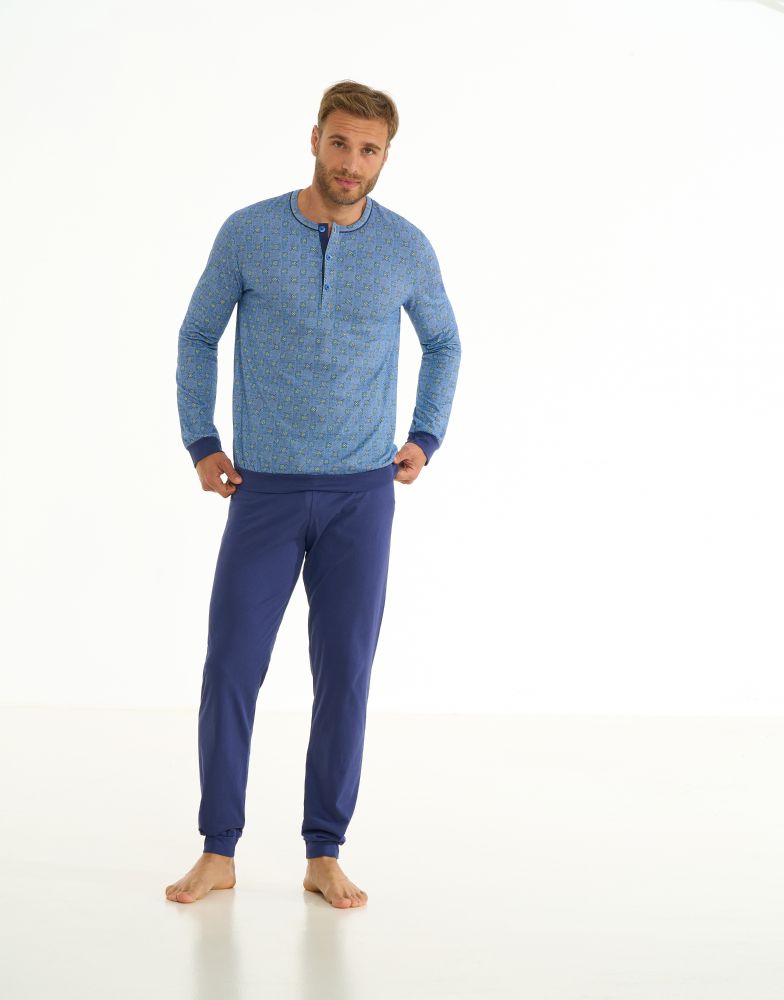 Vacchetti | Pigiama Uomo Serafino Con Polsino Fantasia 75123 Cotone Jersey