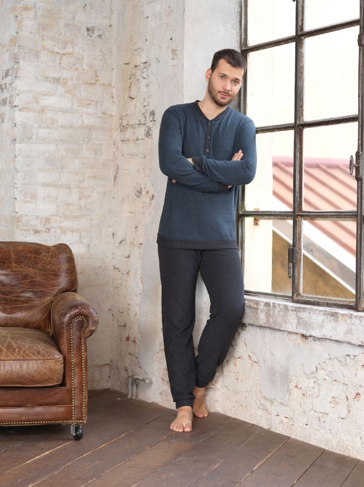 Vacchetti | Pigiama Uomo Serafino Con Polsino 77894 Punto Milano Jacquard 