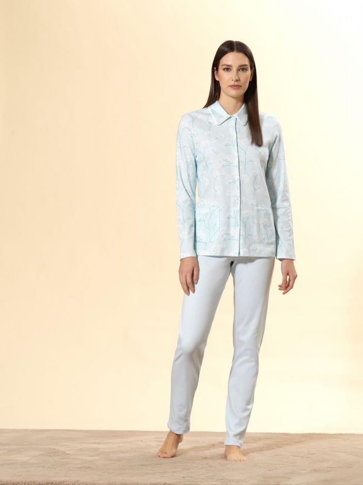 Vacchetti | Pigiama Donna Aperto Con Colletto 92059 Caldo Cotone