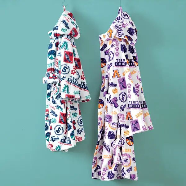 Vacchetti | Accappatoio Baby / Junior Con Cappuccio Fantasia College Spugna Di Cotone