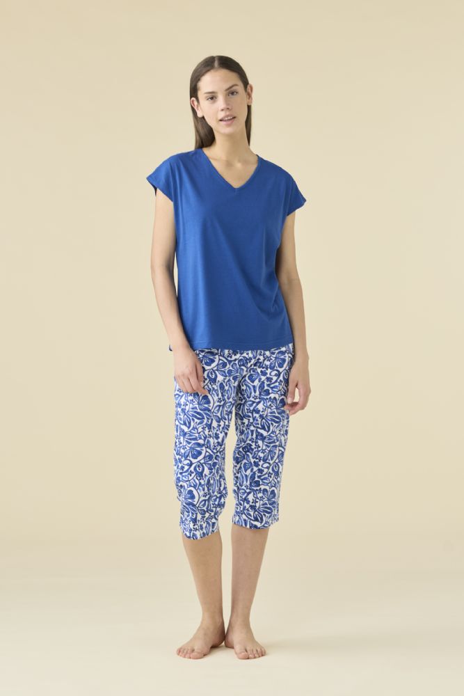 Vacchetti | Pigiama Donna Scollo V Corto Pantalone Pinocchietto FA9532PB Cotone Jersey