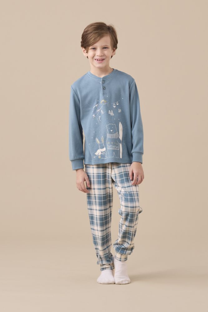 Vacchetti | Pigiama Bambino / Bambina Unisex Serafino Con Polsino FE2537PB Caldo Cotone