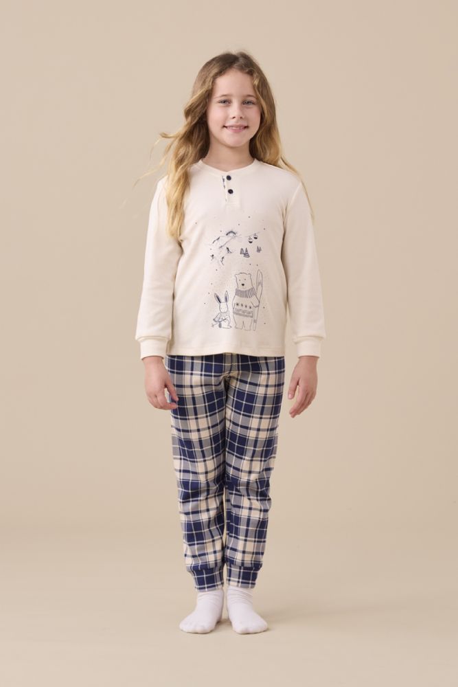 Vacchetti | Pigiama Bambino / Bambina Unisex Serafino Con Polsino FE2537PB Caldo Cotone