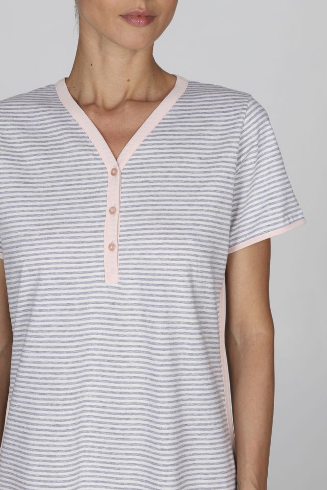 Vacchetti | Camicia Da Notte Mezza Manica Serafino Pia FFC459 Cotone Jersey