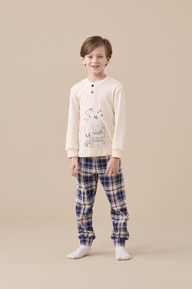 Vacchetti | Pigiama Ragazzo / Ragazza Unisex Serafino Con Polsino FL521PB Caldo Cotone