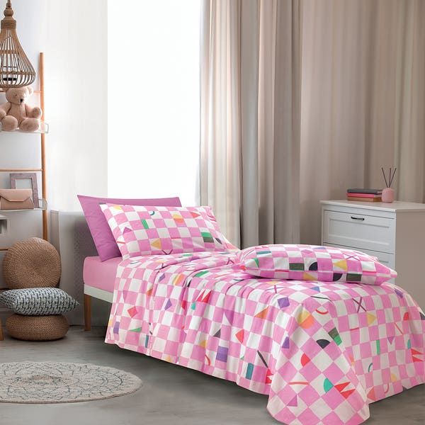 Vacchetti | Completo Lenzuolo 1 Piazza Fantasia Carosello Geometrie Cotone