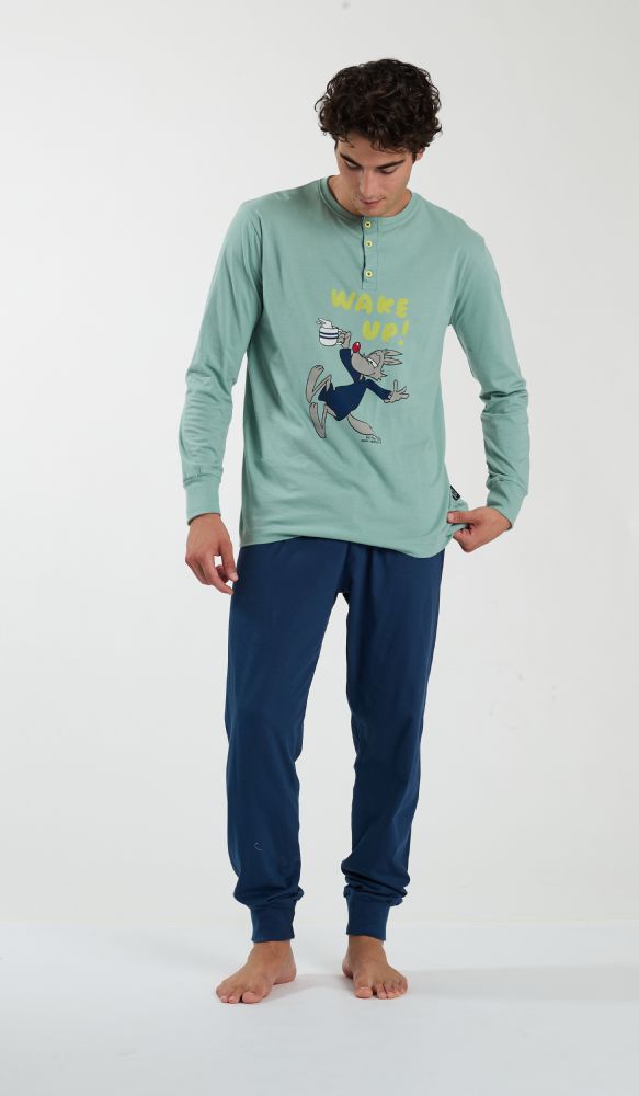 Vacchetti | Pigiama Uomo Serafino con Polsino Fantasia Happy People 6917 Cotone Jersey