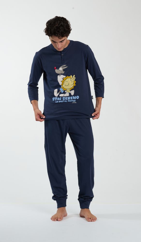 Vacchetti | Pigiama Uomo Girocollo Fantasia Happy People 6935 Cotone Jersey