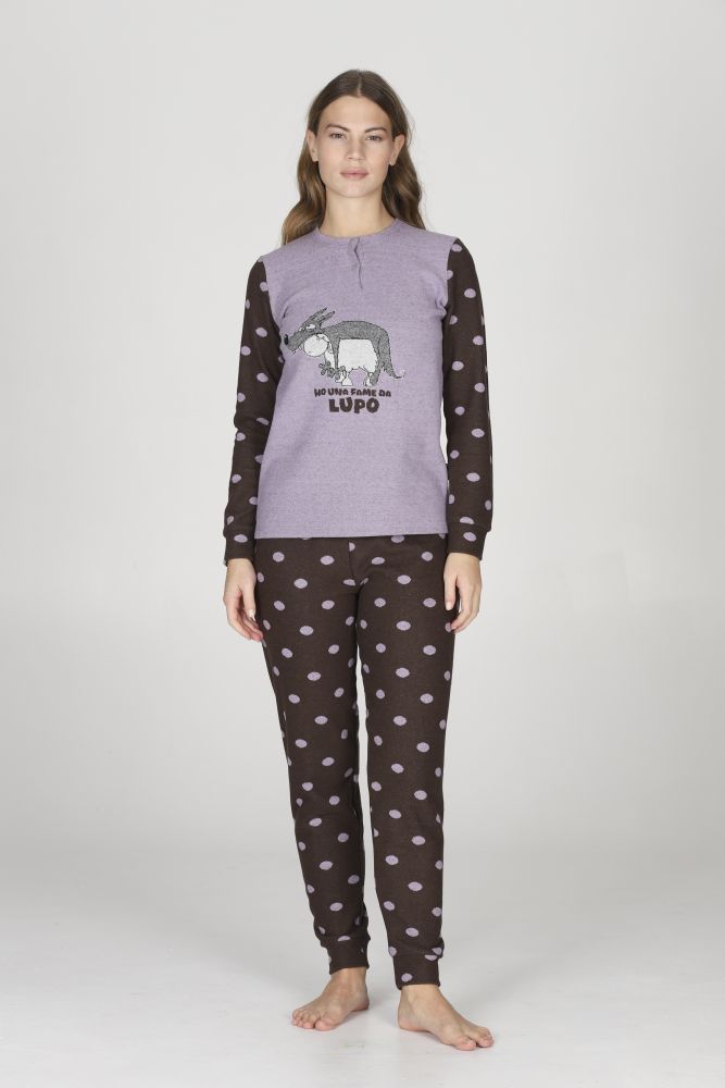 Vacchetti | Pigiama Donna Serafino Con Polsino Felpato Fantasia Happy People HEL235 Punto Milano