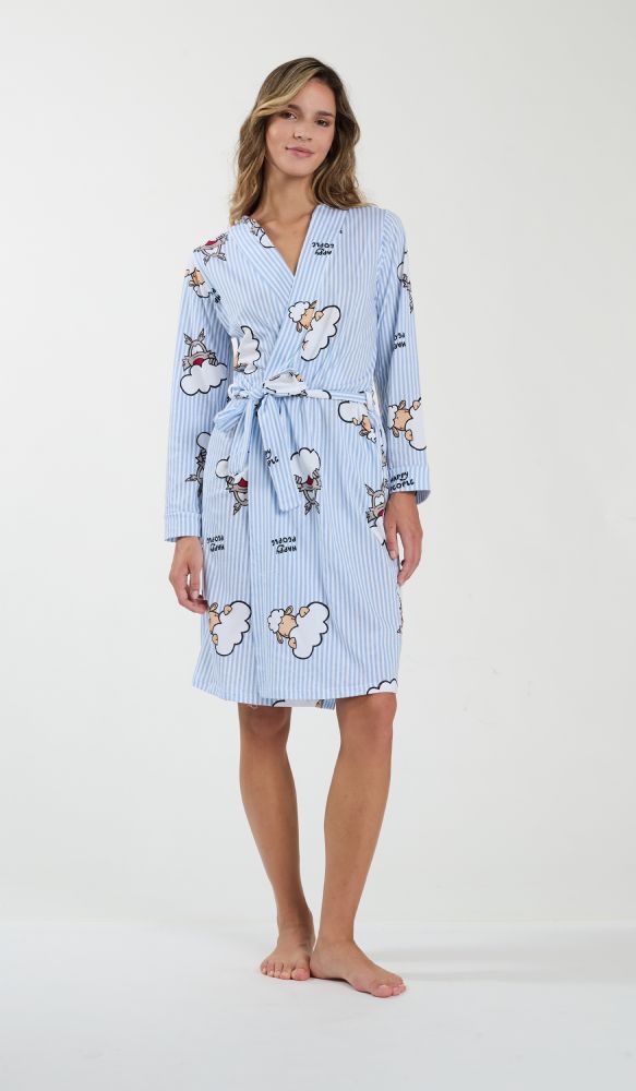 Vacchetti | Vestaglia Donna Kimono Con Cintura Fantasia Happy People 6904 Poliestere