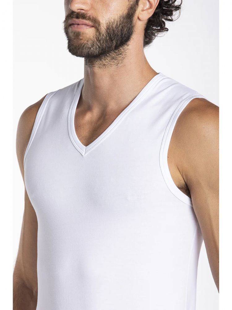 Vacchetti | Canottiera Uomo Smanicata Scollo V Tinta Unita Irai Cotone Jersey Elasticizzato