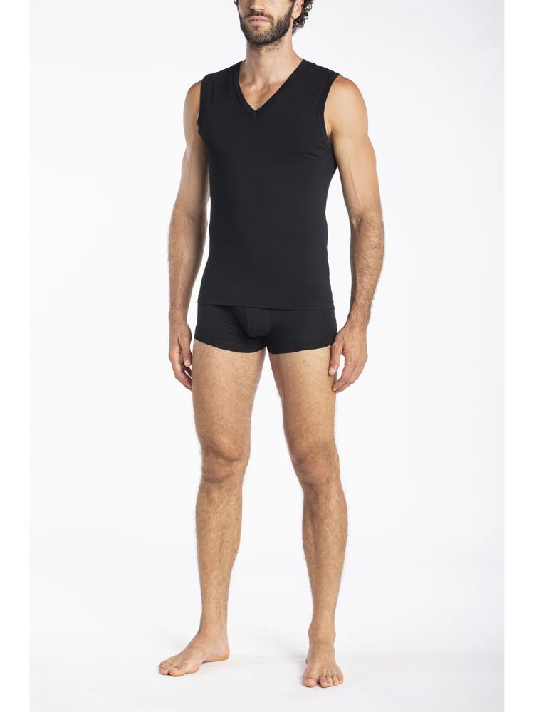 Vacchetti | Canottiera Uomo Smanicata Scollo V Tinta Unita Irai Cotone Jersey Elasticizzato