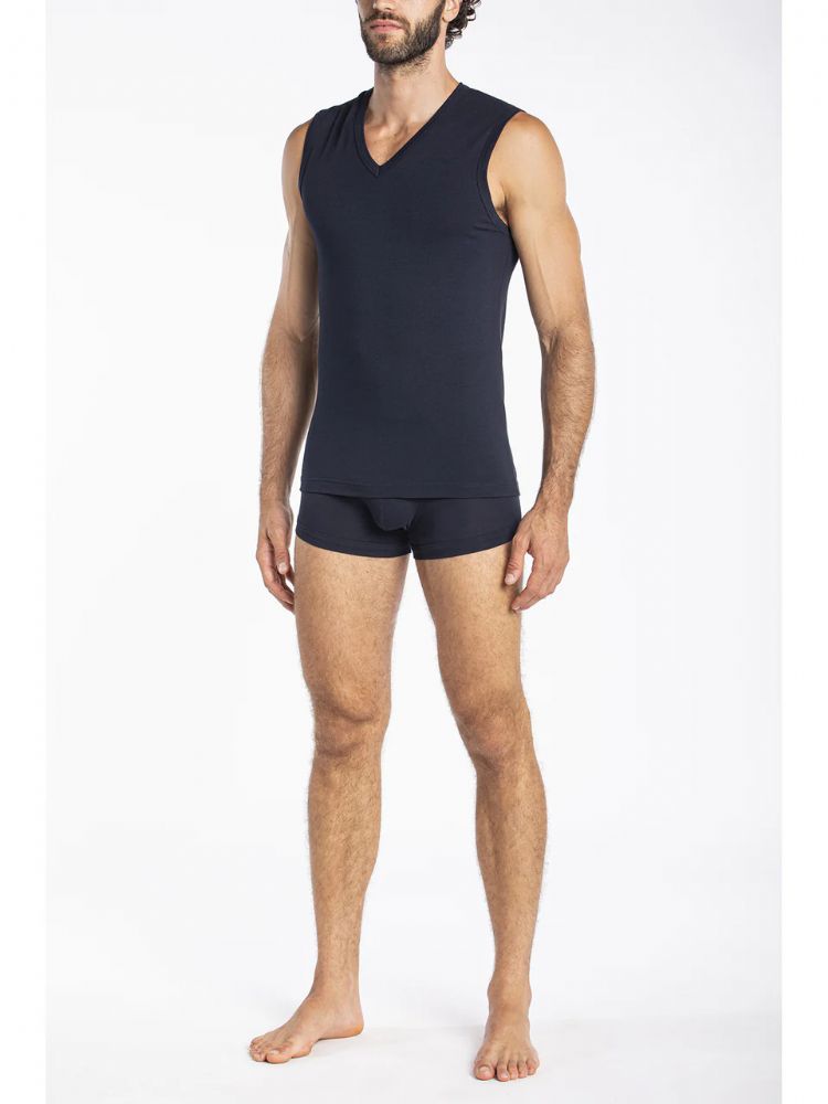 Vacchetti | Canottiera Uomo Smanicata Scollo V Tinta Unita Irai Cotone Jersey Elasticizzato