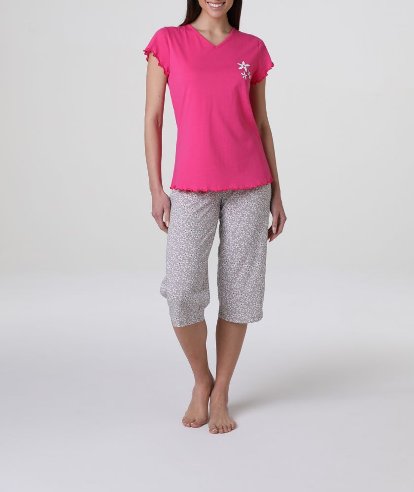 Vacchetti | Pigiama Donna Corto Scollo a V Pantalone Pinocchietto L0EQK Cotone Jersey