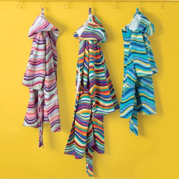 Vacchetti | Accappatoio Con Cappuccio Fantasia Junior Marea Spugna Cimata Di Cotone