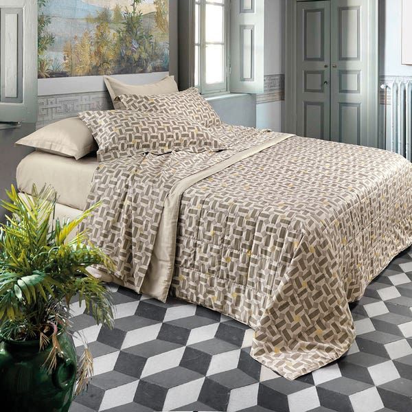 Vacchetti | Copriletto Trapuntato Quilt 2 Piazze Fantasia Impero Ottavia Raso Di Cotone Mercerizzato